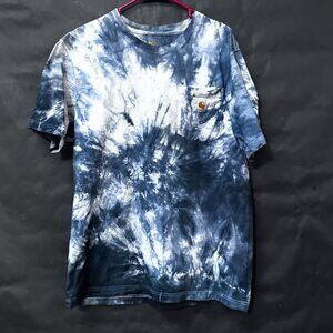 Carhartt Tie Dye Cotton Tee Shirt SIze Medium T-Shirt Pocket Handmade Blue BLack